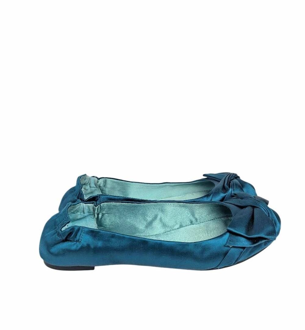 Ann Taylor Peacock Teal Blue satin bow ballet flats womens 9